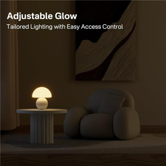 White Mushroom Table Lamp Glass Bedside Light Small Modern Nightstand Lamp - Picture 5 of 7